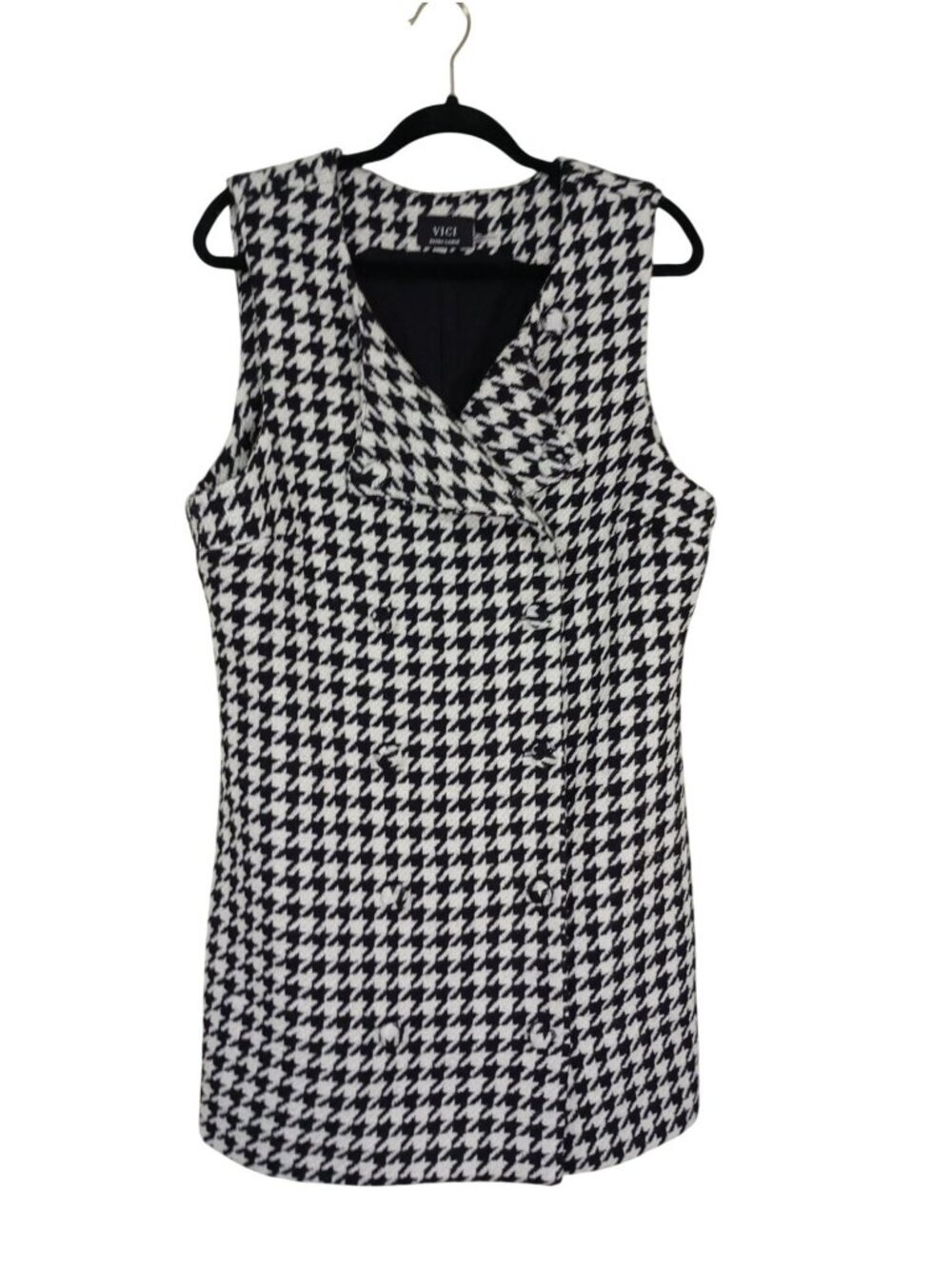 Houndstooth Sleeveless V-Neck Dress Vest By Vici XL Wool Blend Black & White